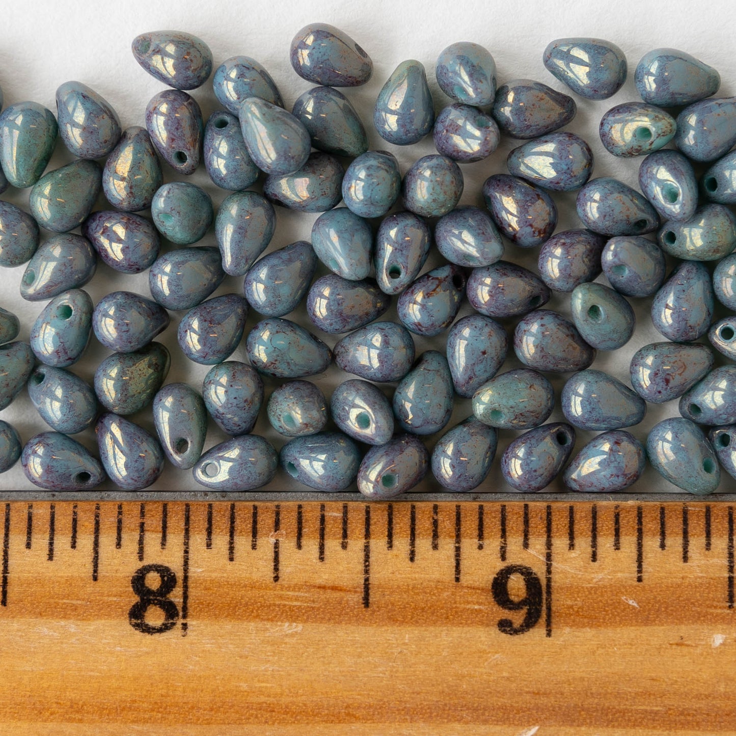 4x6mm Glass Teardrop Beads - Opaque Turquoise Pink Topaz Luster - 100 Beads