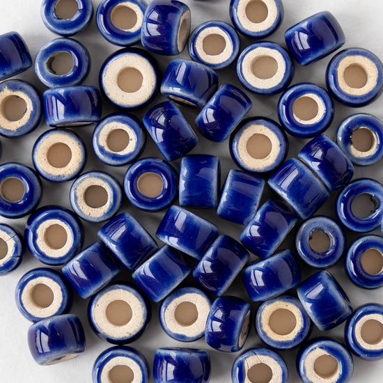 4x6mm Glazed Ceramic Tube Beads - Cobalt Blue - 10 or 30 beads