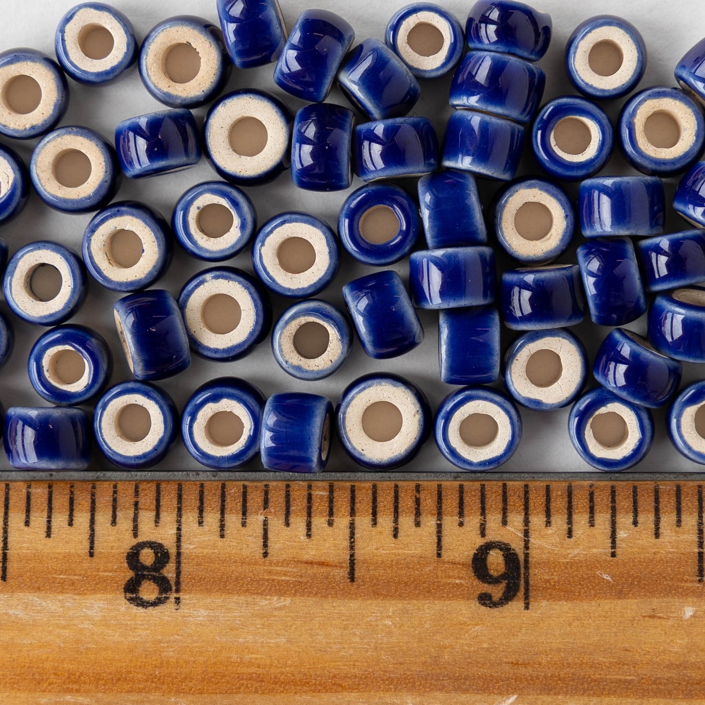 4x6mm Glazed Ceramic Tube Beads - Cobalt Blue - 10 or 30 beads