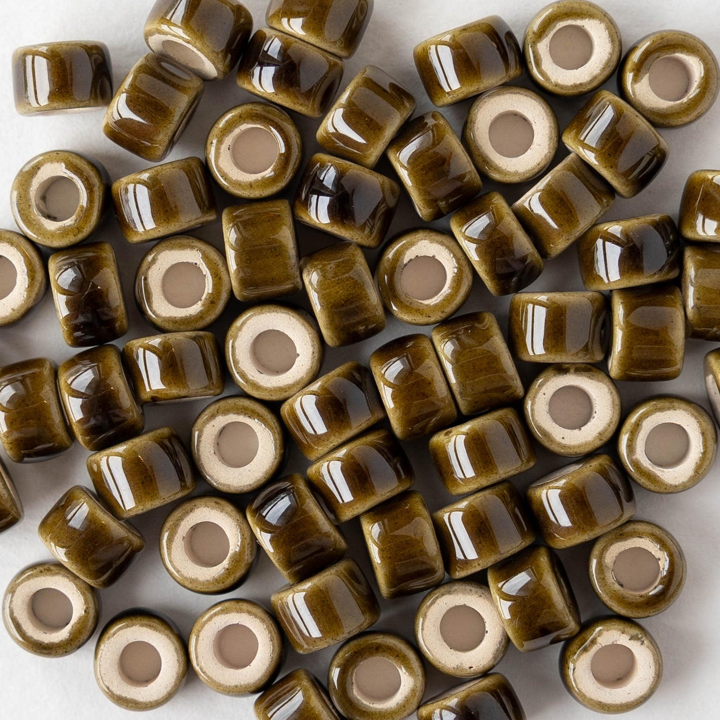 4x6mm Glazed Ceramic Tube Beads - Olive - 10 or 30 beads