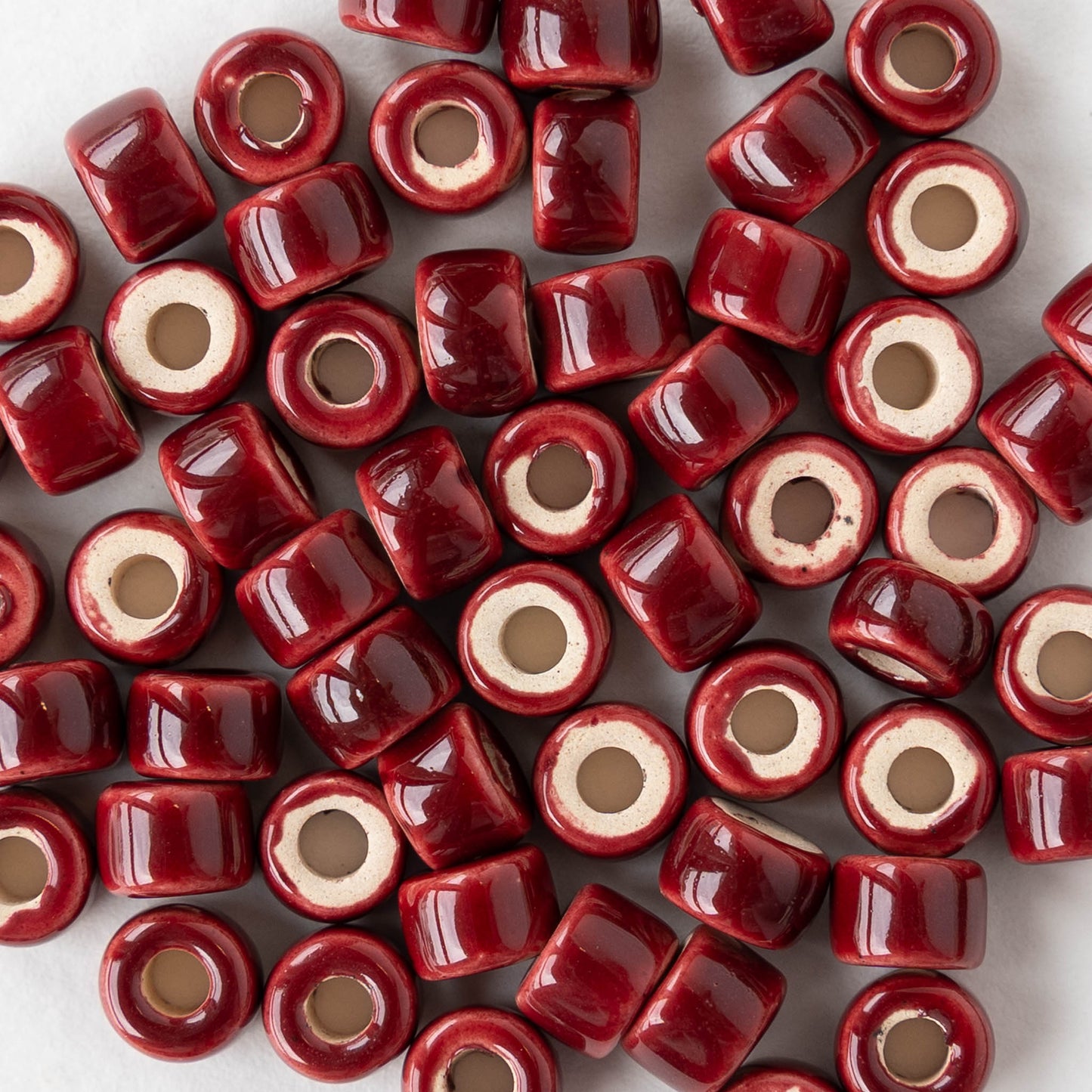 4x6mm Glazed Ceramic Tube Beads - Red - 10 or 30 beads