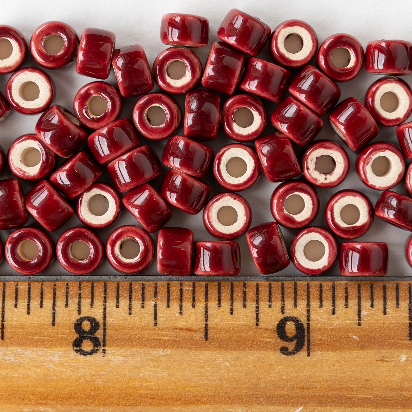 4x6mm Glazed Ceramic Tube Beads - Red - 10 or 30 beads