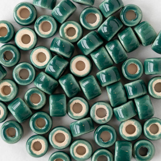 4x6mm Glazed Ceramic Tube Beads - Teal - 10 or 30 beads
