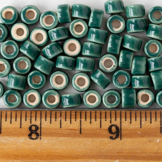 4x6mm Glazed Ceramic Tube Beads - Teal - 10 or 30 beads