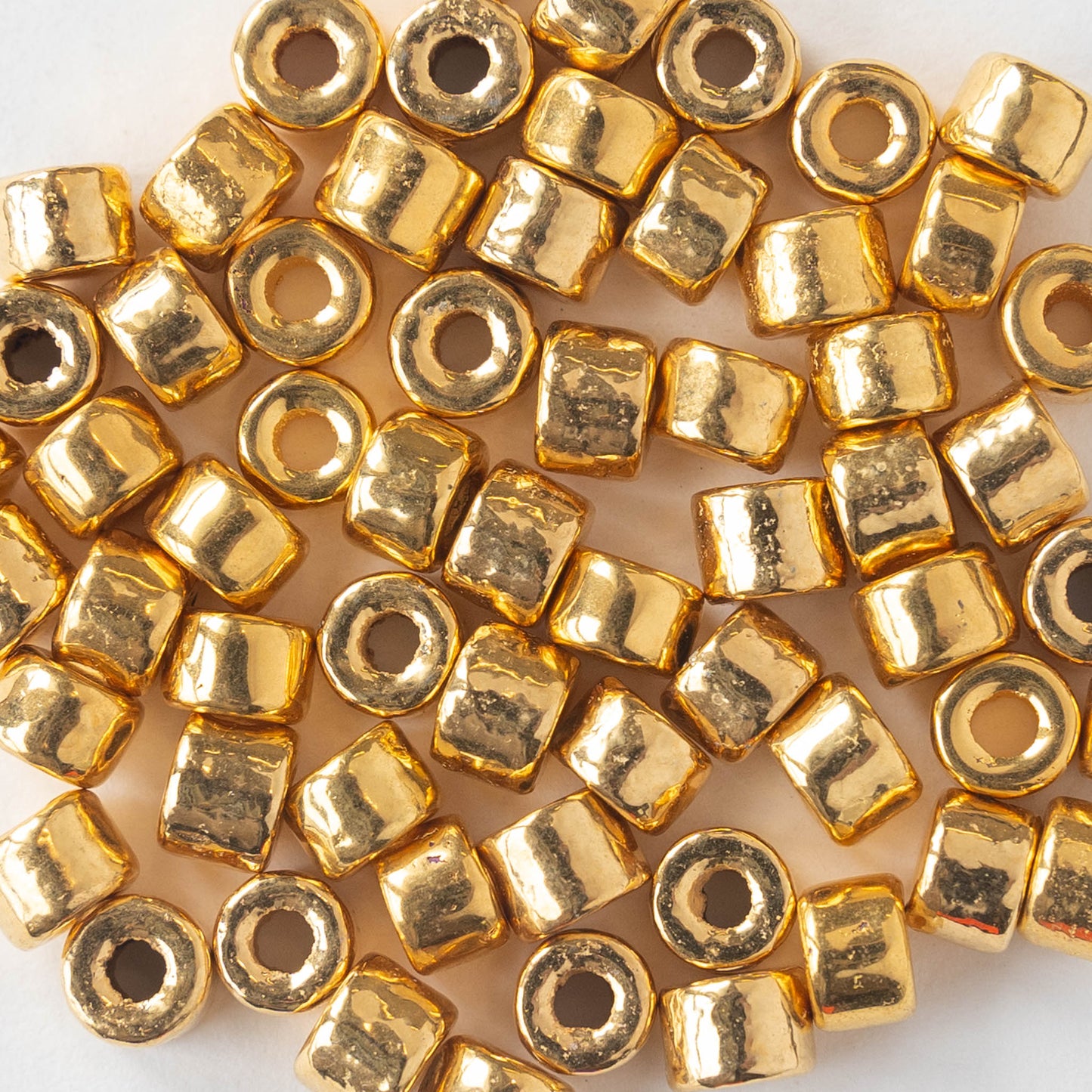 4x6mm Mini Tube - Metal Coated Ceramic Round Beads - Gold