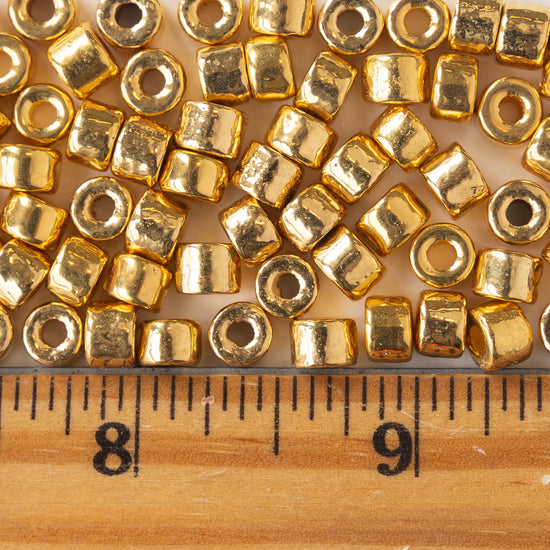 4x6mm Mini Tube - Metal Coated Ceramic Round Beads - Gold