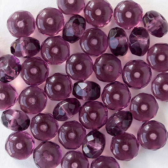 5x7mm Faceted Rondelle Beads - Transparent Amethyst - 25 beads