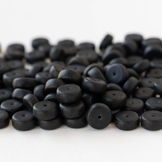 4x8mm Glass Heishi Beads - Opaque Matte Black - 50 Beads