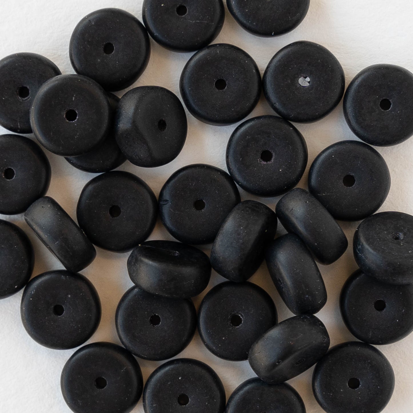 4x8mm Glass Heishi Beads - Opaque Matte Black - 50 Beads