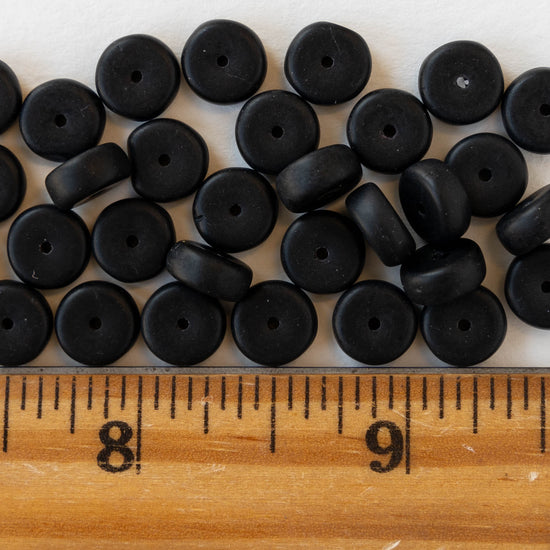 4x8mm Glass Heishi Beads - Opaque Matte Black - 50 Beads