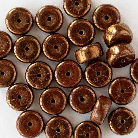 4x8mm Glass Heishi Beads - Burnt Umber Bronze Luster - 10 or 20 beads