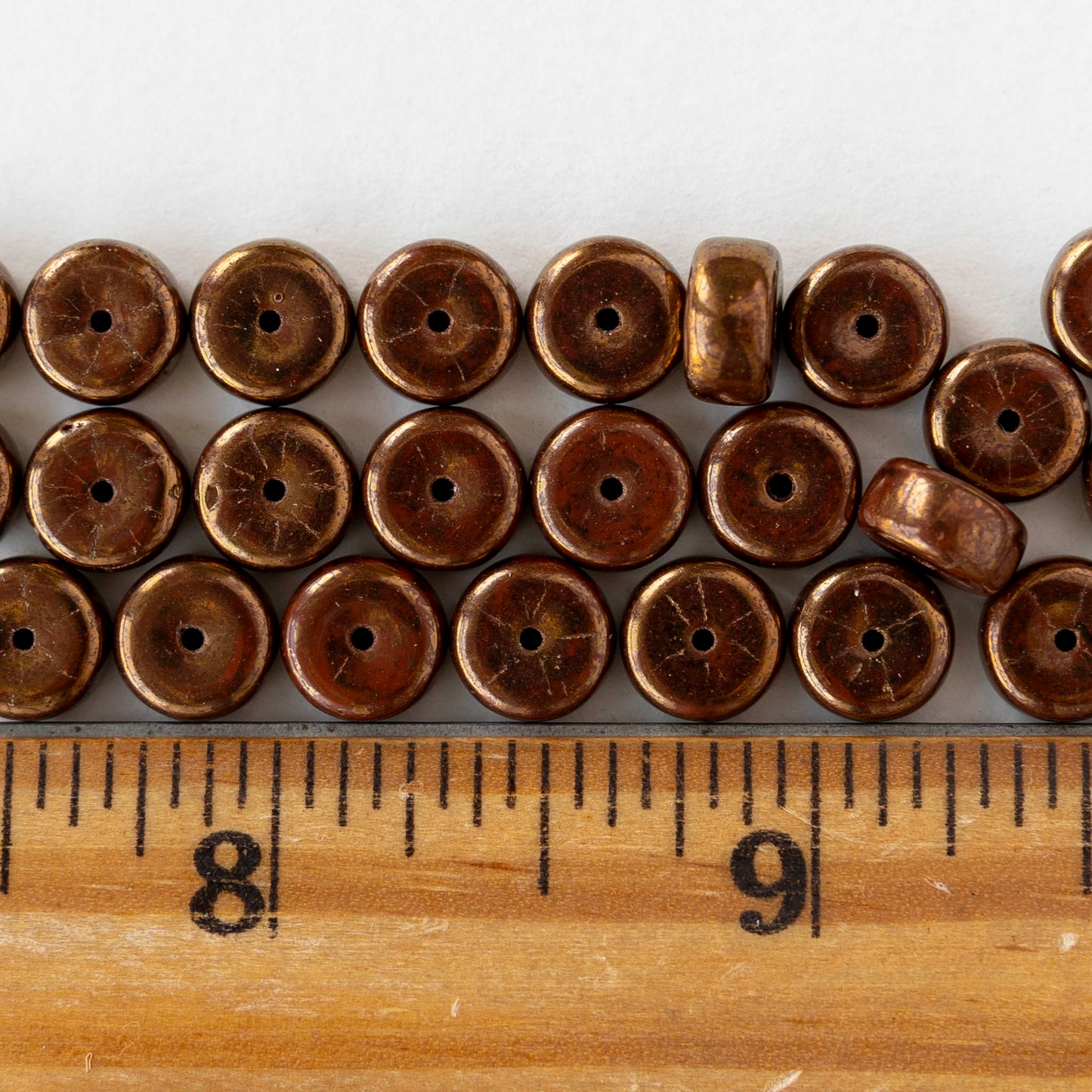 4x8mm Glass Heishi Beads - Burnt Umber Bronze Luster - 10 or 20 beads