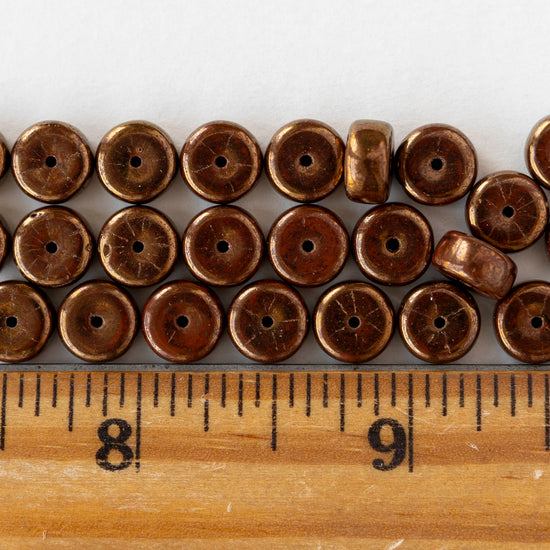 4x8mm Glass Heishi Beads - Burnt Umber Bronze Luster - 10 or 20 beads
