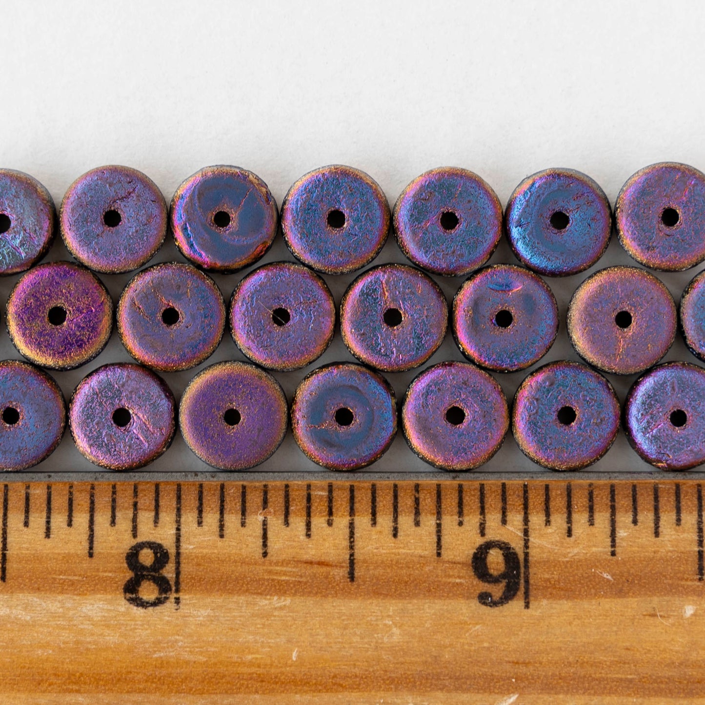 4x8mm Glass Heishi Beads - Etched Black Metallic Volcano - 10 or 20 beads