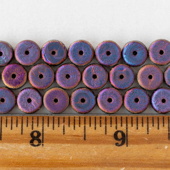 4x8mm Glass Heishi Beads - Etched Black Metallic Volcano - 10 or 20 beads