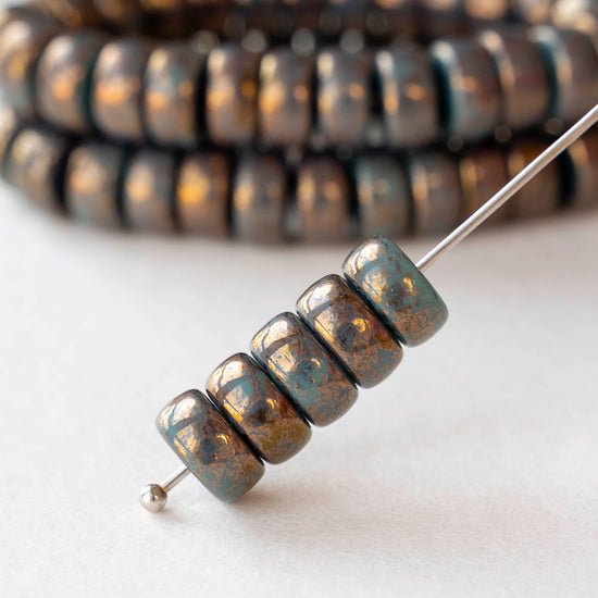 4x8mm Glass Heishi Beads - Tiffany Green Bronze - 10 or 20 beads