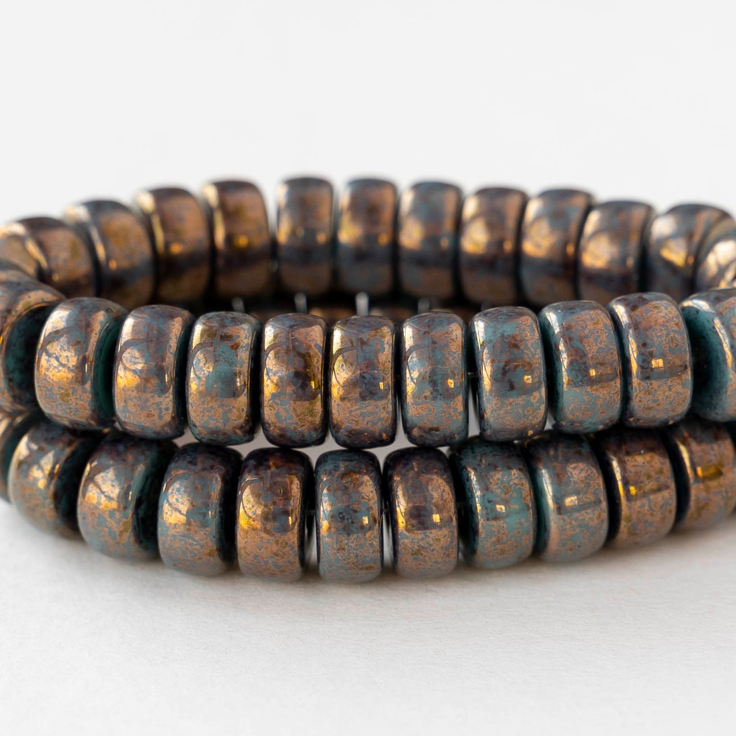 4x8mm Glass Heishi Beads - Tiffany Green Bronze - 10 or 20 beads