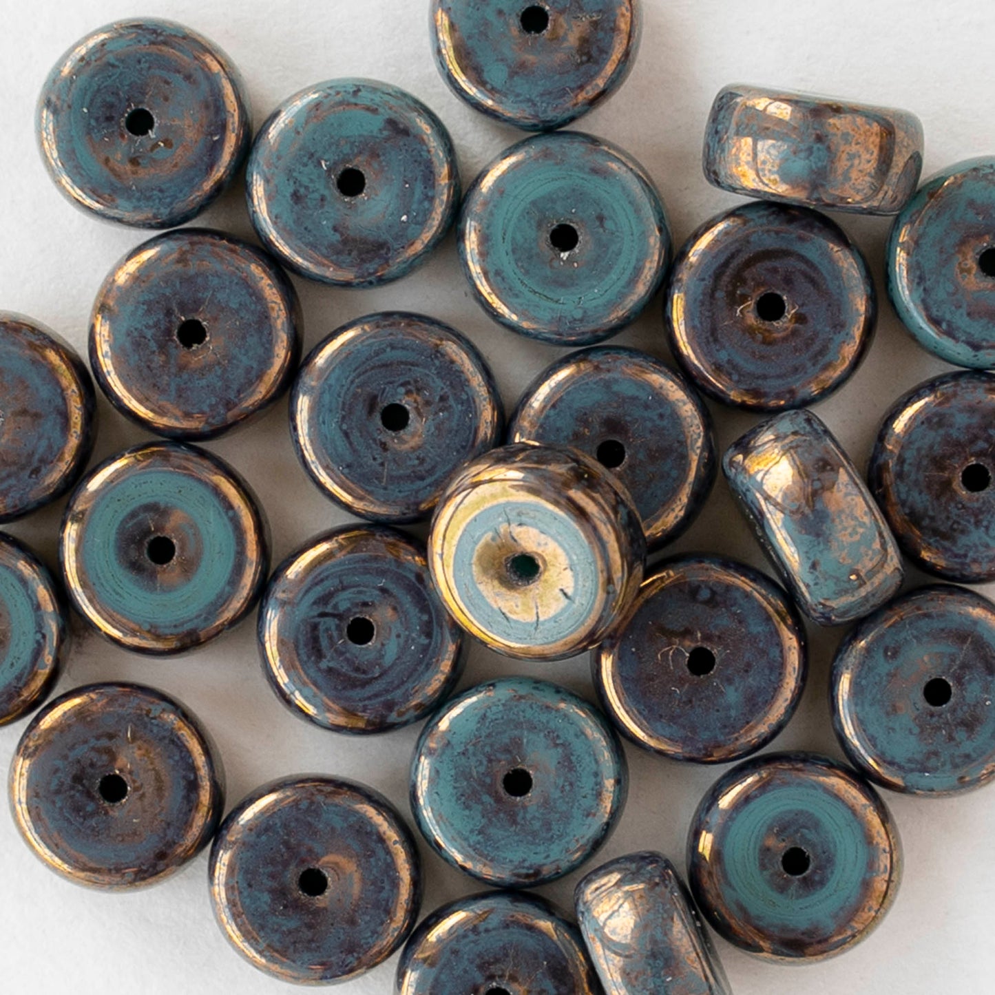 4x8mm Glass Heishi Beads - Tiffany Green Bronze - 10 or 20 beads