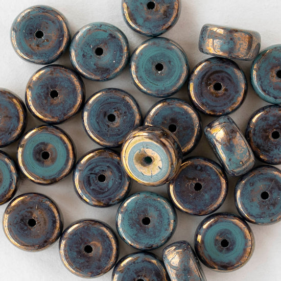 4x8mm Glass Heishi Beads - Tiffany Green Bronze - 10 or 20 beads