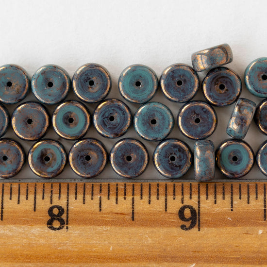 4x8mm Glass Heishi Beads - Tiffany Green Bronze - 10 or 20 beads