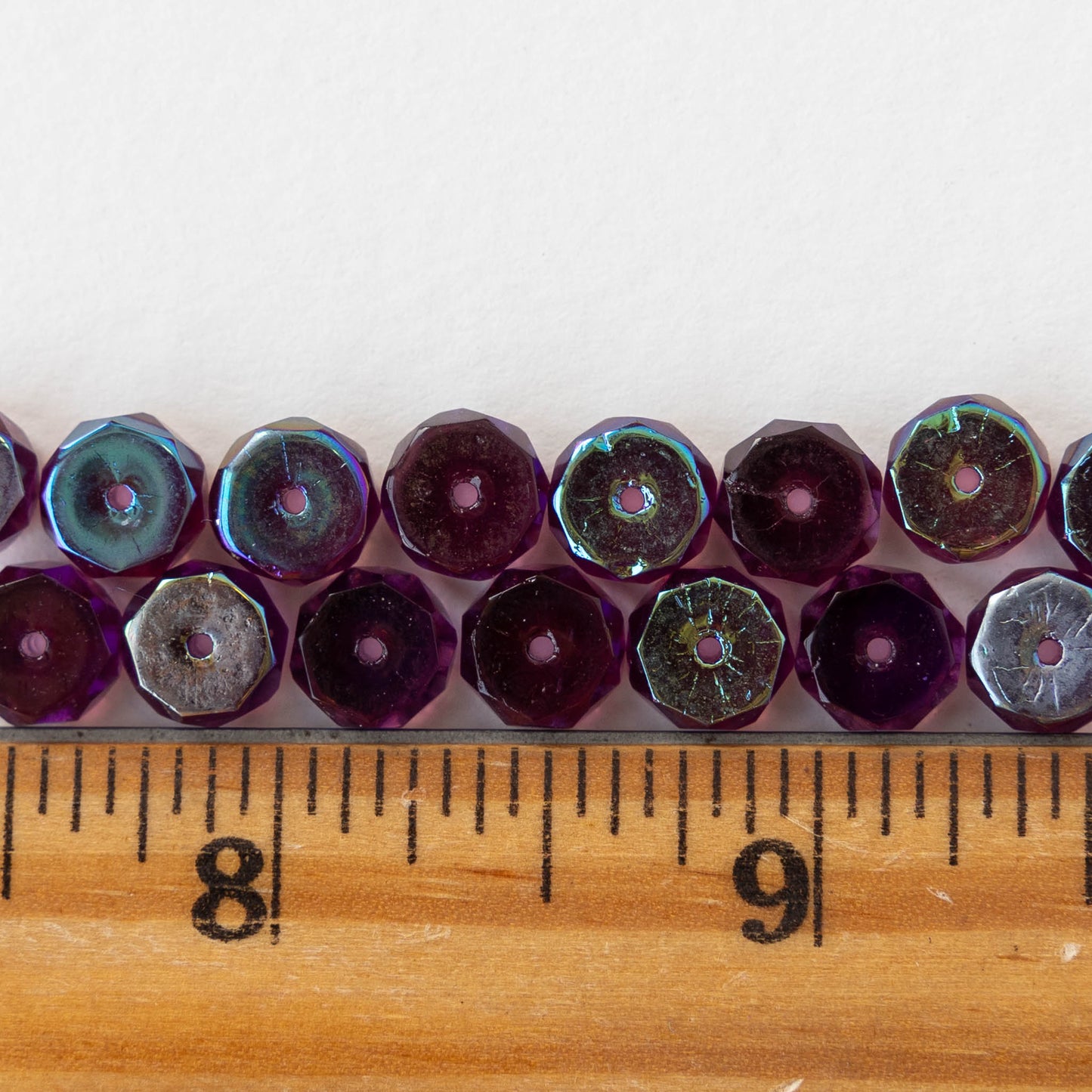 4x8mm Firepolished Glass Heishi Beads - Purple with an AB Finish - 10 Beads