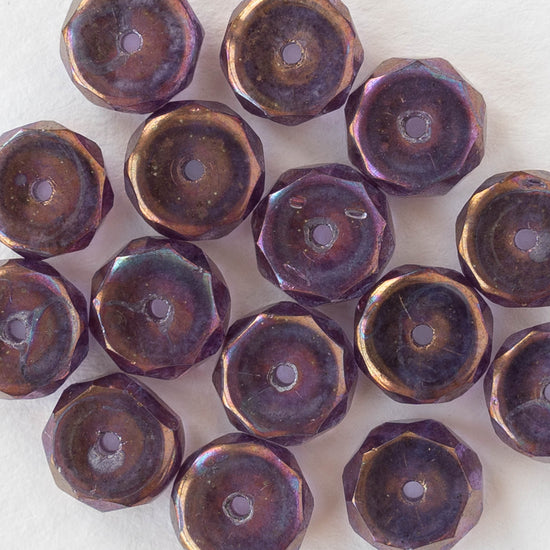 4x8mm Firepolished Glass Heishi Beads - Tanzanite with a Copper Finish - 10 Beads