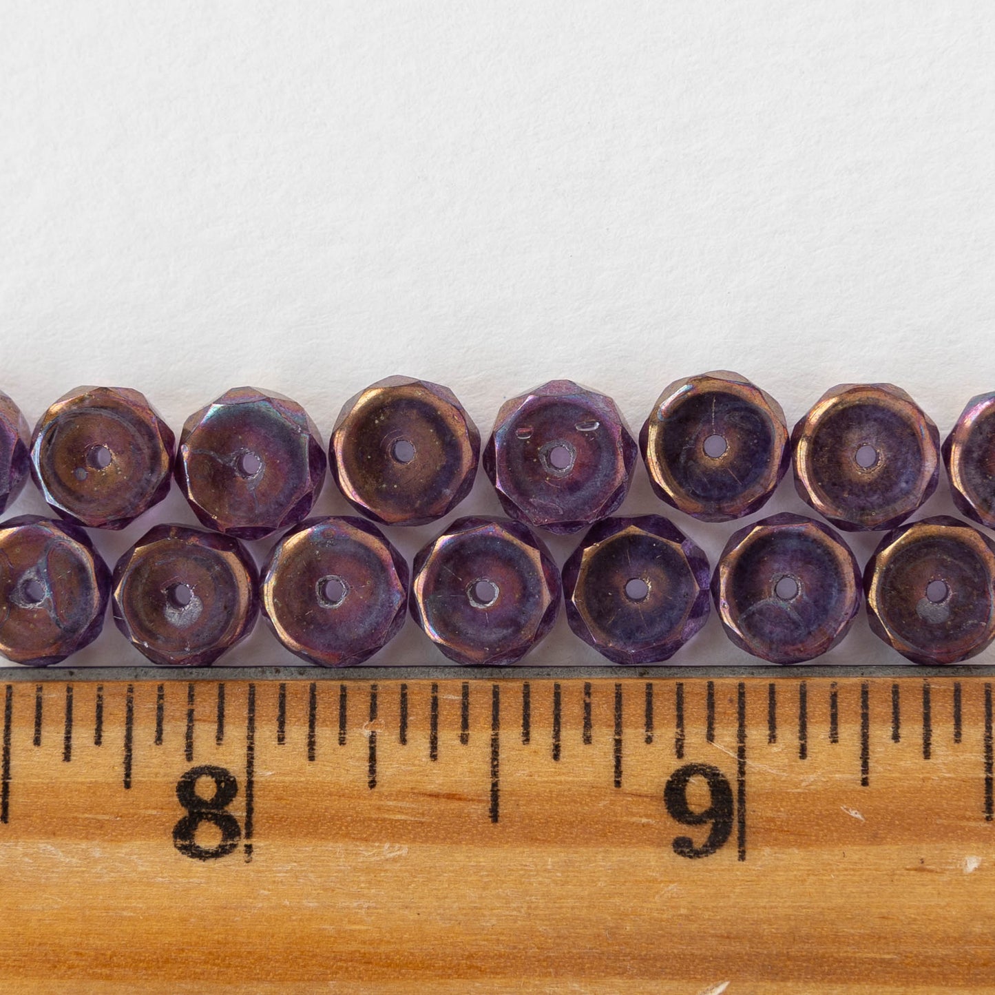 4x8mm Firepolished Glass Heishi Beads - Tanzanite with a Copper Finish - 10 Beads