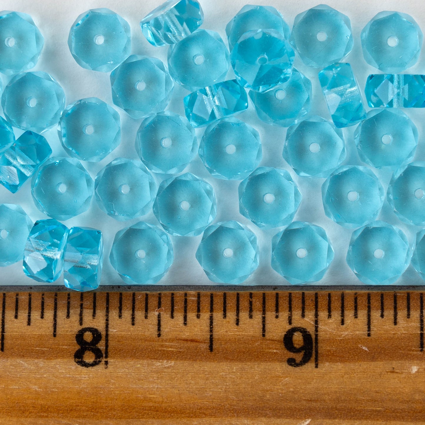 4x8mm Firepolished Glass Heishi Beads - Transparent Aqua - 50 Beads