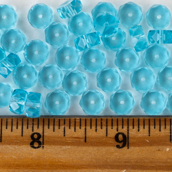 4x8mm Firepolished Glass Heishi Beads - Transparent Aqua - 50 Beads