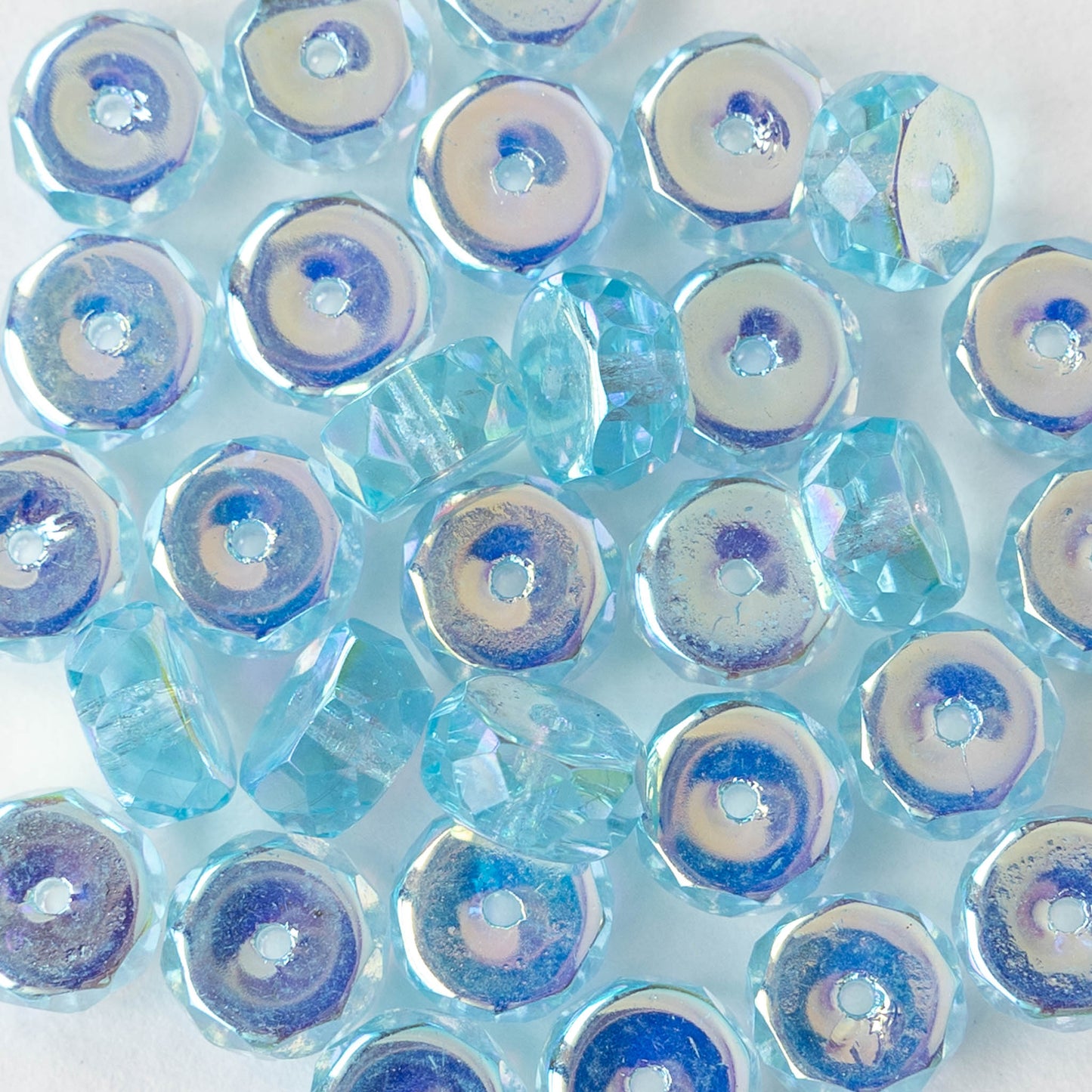 8mm Firepolished Glass Heishi Beads - Transparent Aqua AB- 15 Beads