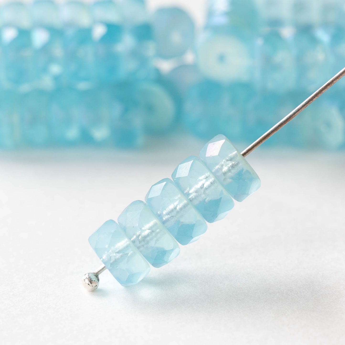 4x8mm Firepolished Glass Heishi Beads - Aqua AB - 10 beads