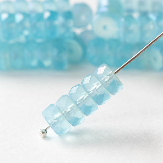 4x8mm Firepolished Glass Heishi Beads - Aqua AB - 10 beads