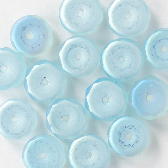 4x8mm Firepolished Glass Heishi Beads - Aqua AB - 10 beads