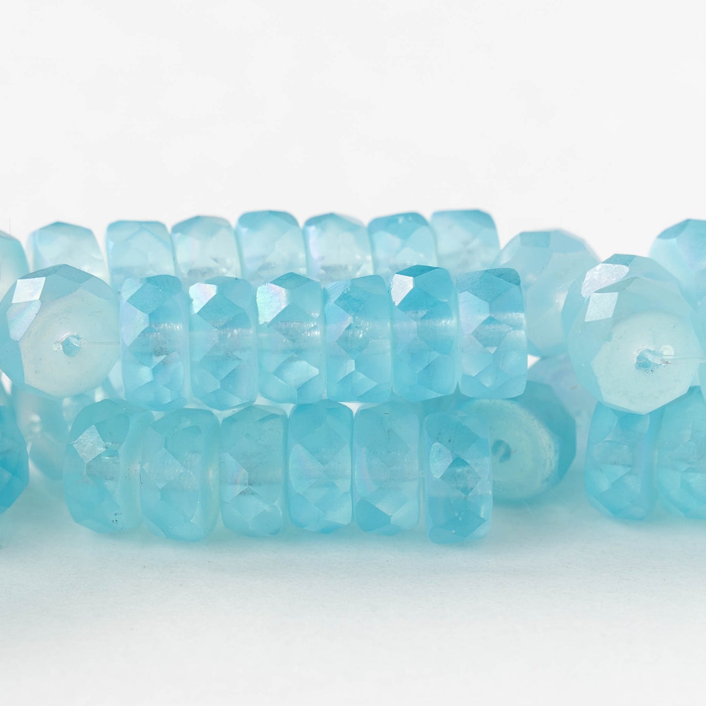 4x8mm Firepolished Glass Heishi Beads - Aqua AB - 10 beads