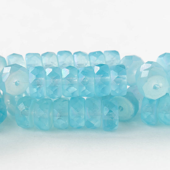 4x8mm Firepolished Glass Heishi Beads - Aqua AB - 10 beads