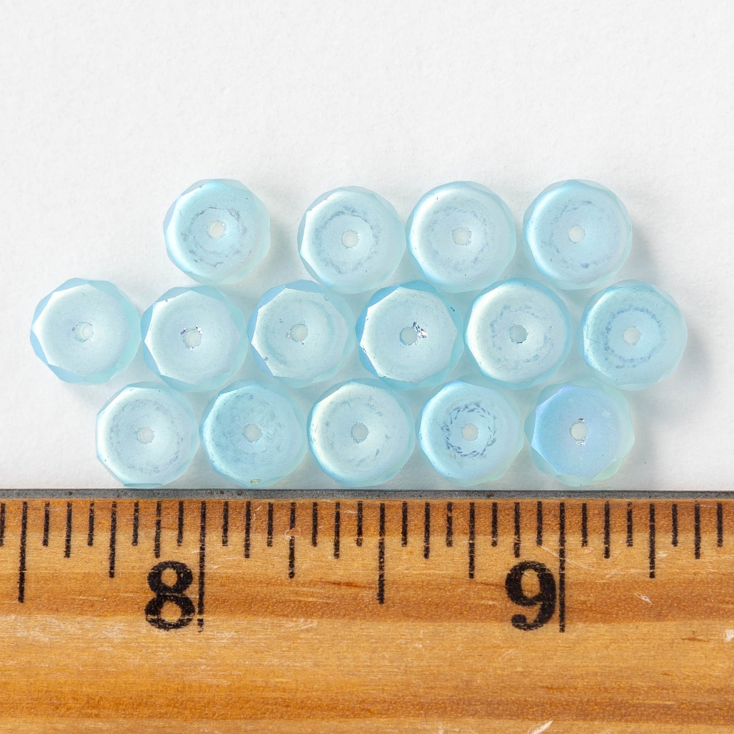 4x8mm Firepolished Glass Heishi Beads - Aqua AB - 10 beads