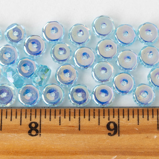 8mm Firepolished Glass Heishi Beads - Transparent Aqua AB- 15 Beads