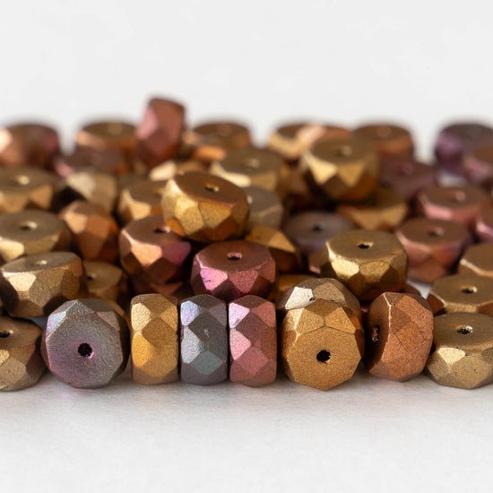 6mm Firepolished Glass Heishi Beads - Gold Iris Matte - 30