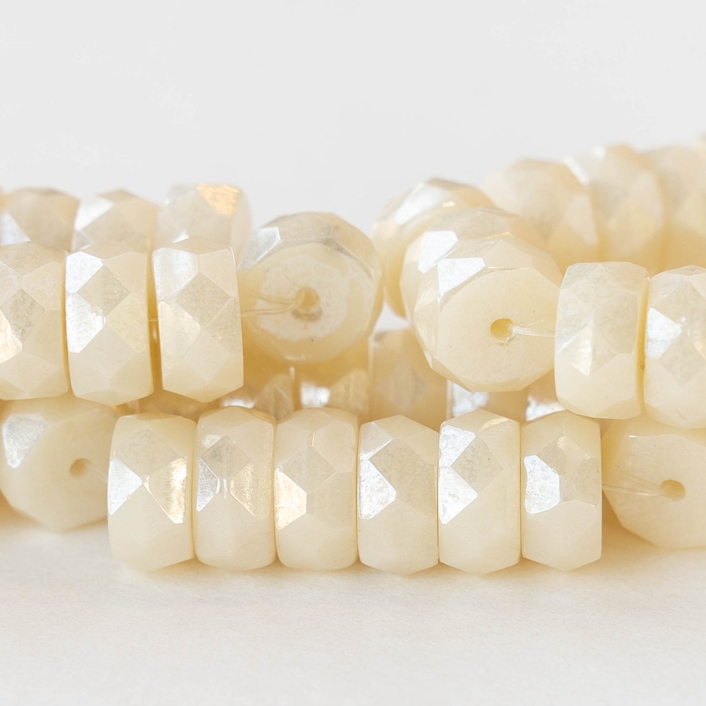 4x8mm Firepolished Glass Heishi Beads - Opaque Ivory Luster - 10 Beads