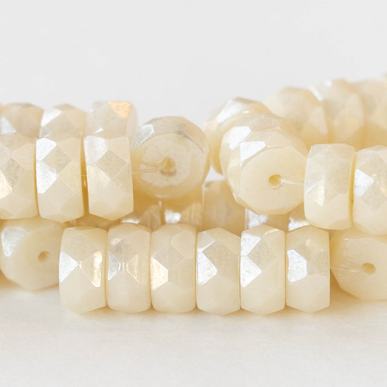 4x8mm Firepolished Glass Heishi Beads - Opaque Ivory Luster - 10 Beads