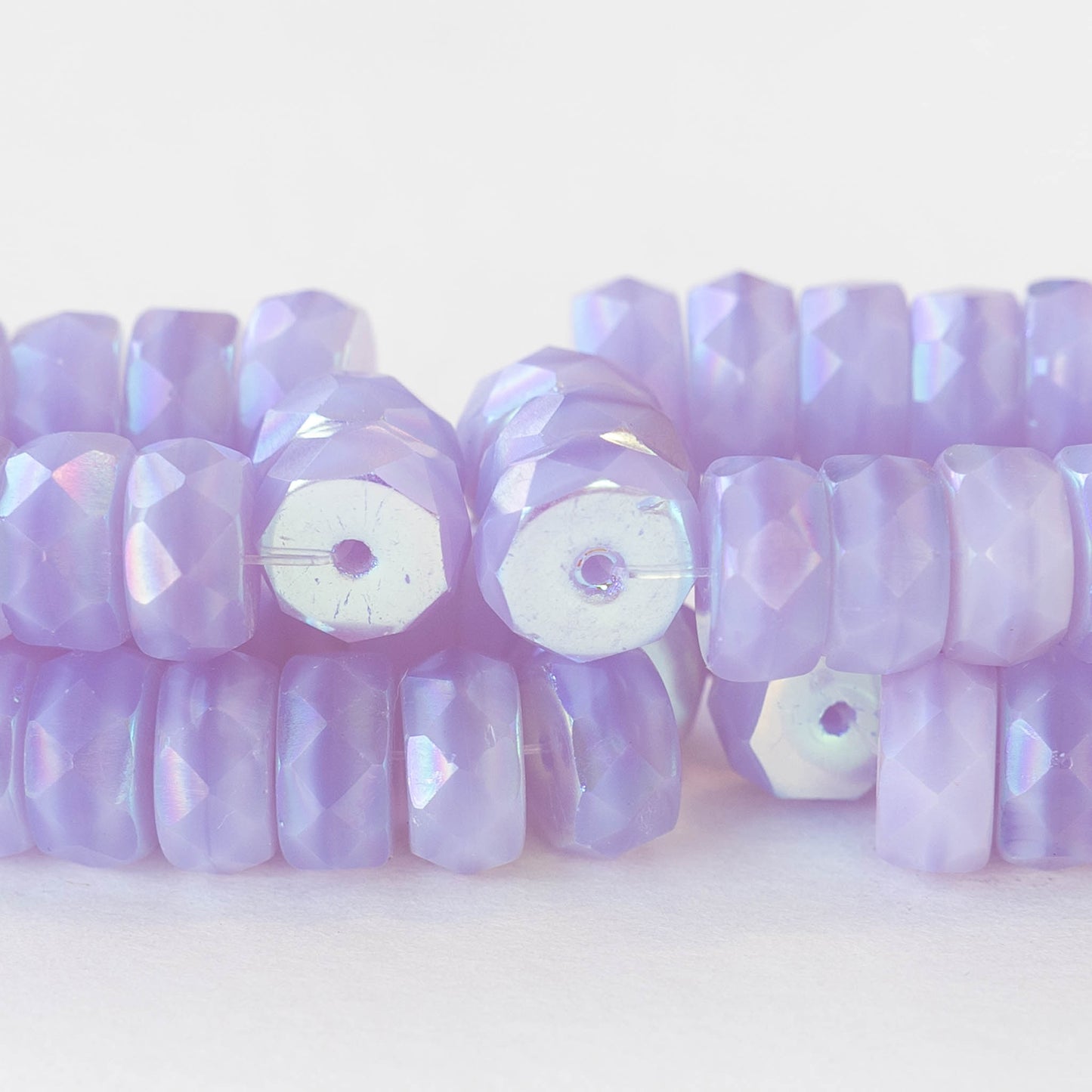 4x8mm Firepolished Glass Heishi Beads -  Lavender AB - 10 Beads