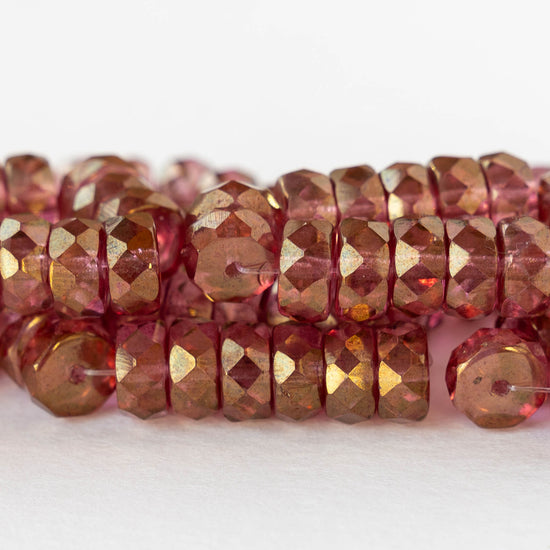 4x8mm Firepolished Glass Heishi Beads - Rose Gold - 10 Beads