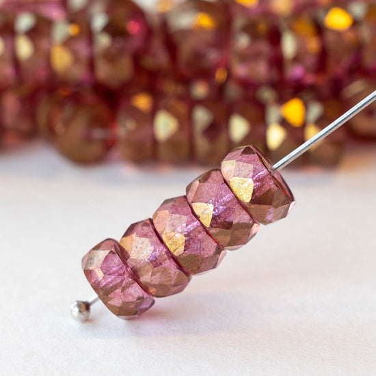 4x8mm Firepolished Glass Heishi Beads - Rose Gold - 10 Beads