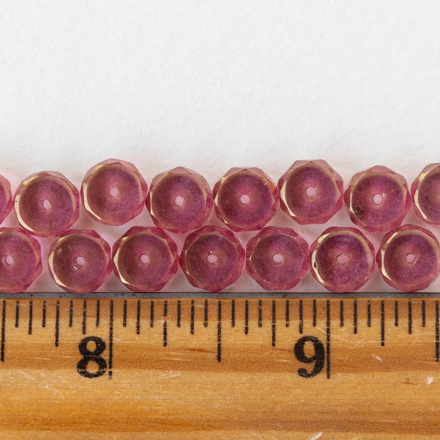 4x8mm Firepolished Glass Heishi Beads - Rose Gold - 10 Beads