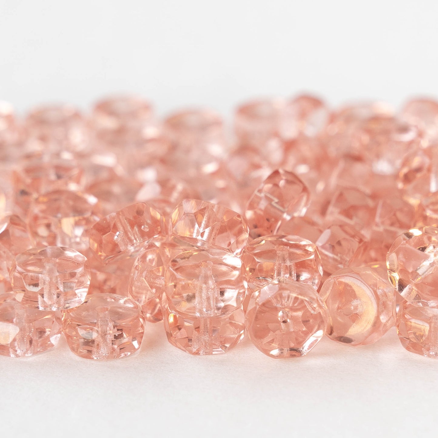 4x8mm Firepolished Glass Heishi Beads - Transparent Pink Rosaline - 50 Beads