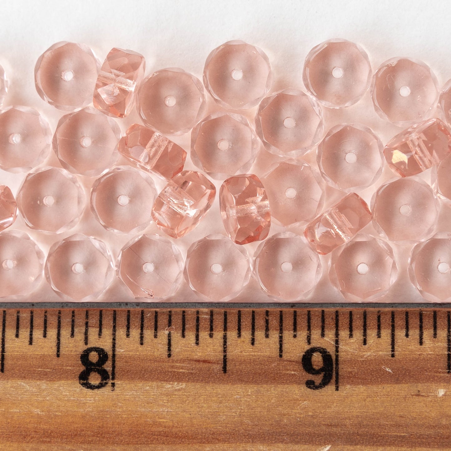 4x8mm Firepolished Glass Heishi Beads - Transparent Pink Rosaline - 50 Beads