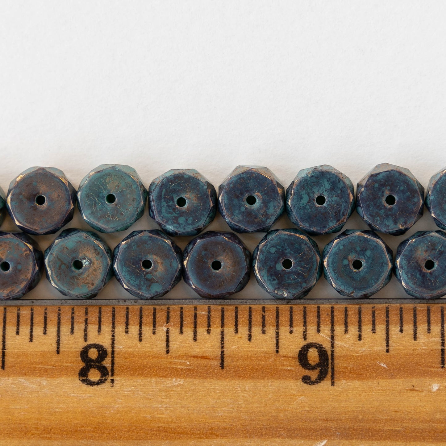 4x8mm Firepolished Glass Heishi Beads - Opaque Turquoise with Bronze Finish - 10 Beads