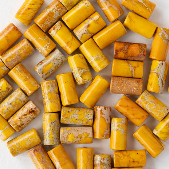 4x8mm Impression Jasper Tube Beads - Yellow - 1 Strand - 47 beads