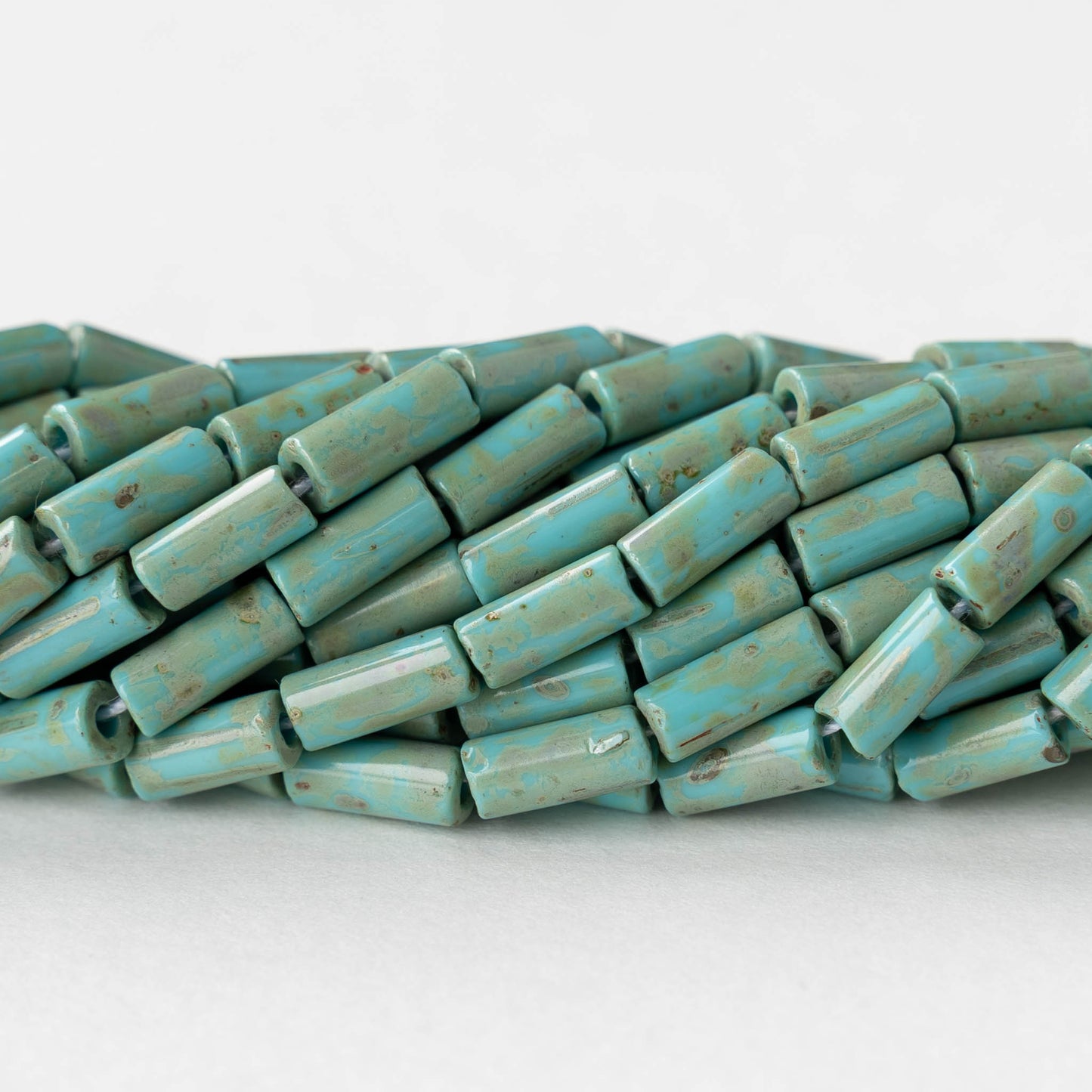 4x9mm Glass Bugle Beads - Turquoise Picasso - 20 inch strand