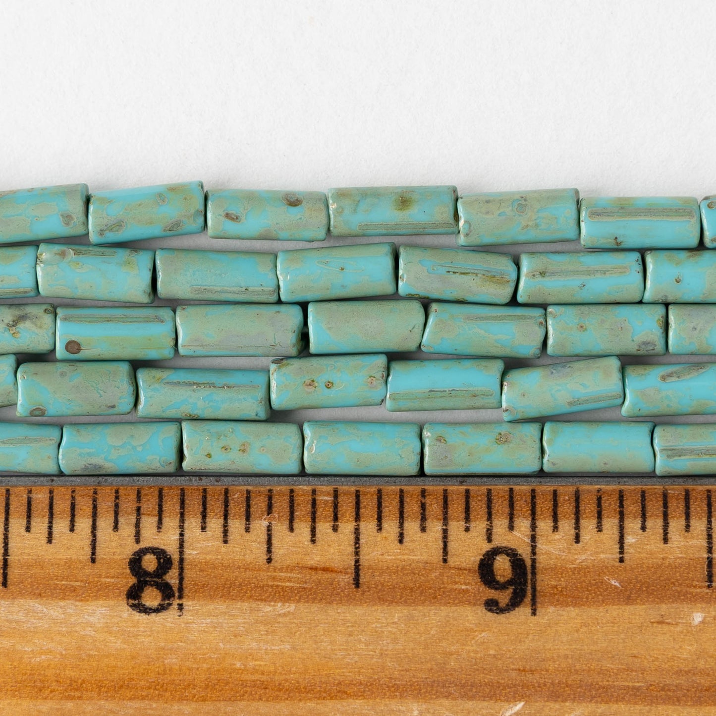 4x9mm Glass Bugle Beads - Turquoise Picasso - 20 inch strand